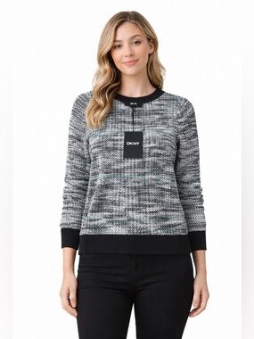 DKNY Textured Knit Sweater XS Black White Green NWT